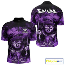 Load image into Gallery viewer, Purple Funny 8 Ball Pool Flame Smoke Billiard Shirt For Men Custom Billiard Team Jersey Uniform TDM5694
