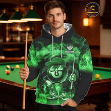 Load image into Gallery viewer, Green Funny 8 Ball Pool Flame Smoke Billiard Hoodie For Men And Women Custom 8 Ball Hoodie Jersey TDM5695