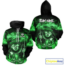 Load image into Gallery viewer, Green Funny 8 Ball Pool Flame Smoke Billiard Hoodie For Men And Women Custom 8 Ball Hoodie Jersey TDM5695