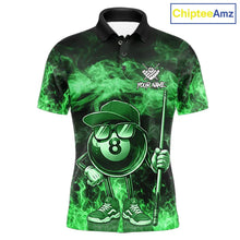 Load image into Gallery viewer, Green Funny 8 Ball Pool Flame Smoke Billiard Shirt For Men Custom Billiard Team Jersey Uniform TDM5695