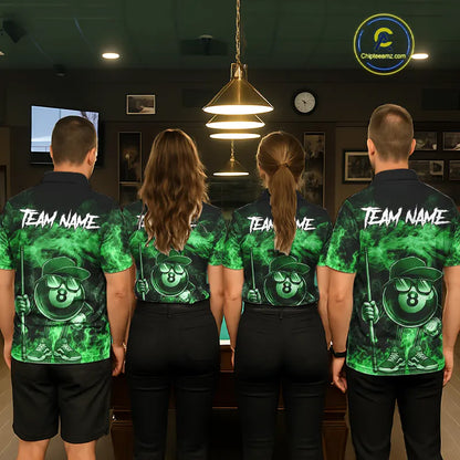 Green Funny 8 Ball Pool Flame Smoke Billiard Shirt For Women Custom Billiard Team Jersey Uniform TDM5695