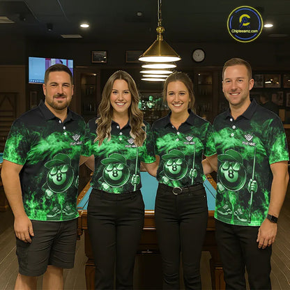 Green Funny 8 Ball Pool Flame Smoke Billiard Shirt For Women Custom Billiard Team Jersey Uniform TDM5695
