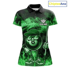 Load image into Gallery viewer, Green Funny 8 Ball Pool Flame Smoke Billiard Shirt For Women Custom Billiard Team Jersey Uniform TDM5695
