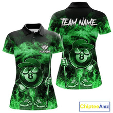 Load image into Gallery viewer, Green Funny 8 Ball Pool Flame Smoke Billiard Shirt For Women Custom Billiard Team Jersey Uniform TDM5695