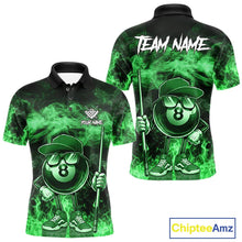 Load image into Gallery viewer, Green Funny 8 Ball Pool Flame Smoke Billiard Shirt For Men Custom Billiard Team Jersey Uniform TDM5695