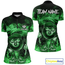 Load image into Gallery viewer, Green Funny 8 Ball Pool Flame Smoke Billiard Shirt For Women Custom Billiard Team Jersey Uniform TDM5695