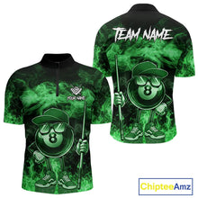 Load image into Gallery viewer, Green Funny 8 Ball Pool Flame Smoke Billiard Shirt For Men Custom Billiard Team Jersey Uniform TDM5695