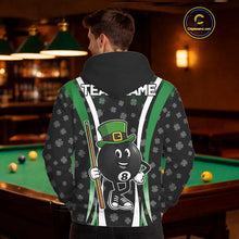 Load image into Gallery viewer, Black And Green St Patrick Day Billiard Hoodie Custom Funny 8 Ball Hoodie, Lucky Billiard Jersey TDM5699