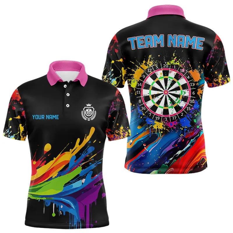Funny Dartboards Colorful Paint Splash Dart Shirts For Men Custom Polo & Quarter Zip Darts Jerseys TDM3544