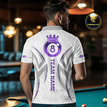 Load image into Gallery viewer, White And Purple Custom Crown 8 Ball Men's Billiards Shirts, Billiard Jersey Team Polo &amp; 1/4 Zip TDM6054