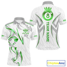 Load image into Gallery viewer, White And Green Custom Crown 8 Ball Men's Billiards Shirts, Billiard Jersey Team Polo &amp; 1/4 Zip TDM6055