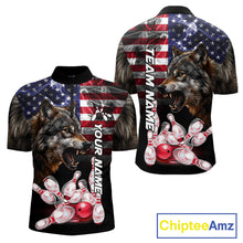 Load image into Gallery viewer, Smoke American Flag Wolf Bowling Quarter Zip Shirt For Men Custom Patriotic Bowling Team Jersey
