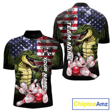 Load image into Gallery viewer, Smoke American Alligator Bowling Quarter Zip Shirt For Men Custom Patriotic Bowling Team Jersey