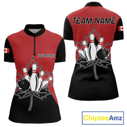 Canada Bowling Quarter Zip Shirt For Women Custom Canada Bowling Team Jersey