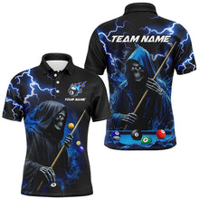 Load image into Gallery viewer, Blue Grim Reaper Billiard Shirts For Men Custom Thunder Lightning Team League Billiard Jerseys TDM2198