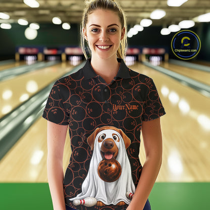 Personalized Ghostly Funny Dog Bowling Shirt For Women Custom Halloween Pumpkin Bowling Team Jersey TDM7211