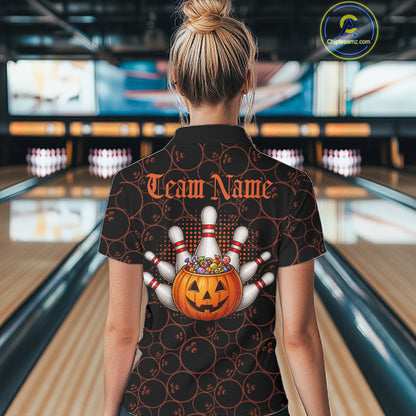 Personalized Ghostly Funny Dog Bowling Shirt For Women Custom Halloween Pumpkin Bowling Team Jersey TDM7211