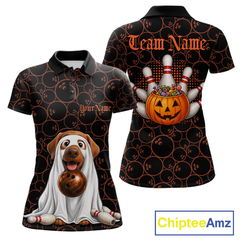 Personalized Ghostly Funny Dog Bowling Shirt For Women Custom Halloween Pumpkin Bowling Team Jersey TDM7211