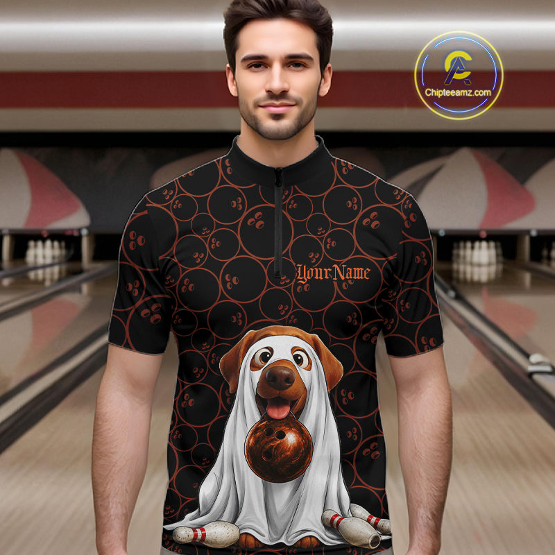 Personalized Ghostly Funny Dog Bowling Shirt For Men Custom Halloween Pumpkin Bowling Team Jersey TDM7211