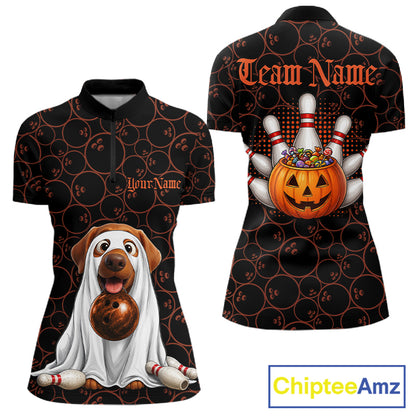 Personalized Ghostly Funny Dog Bowling Shirt For Women Custom Halloween Pumpkin Bowling Team Jersey TDM7211