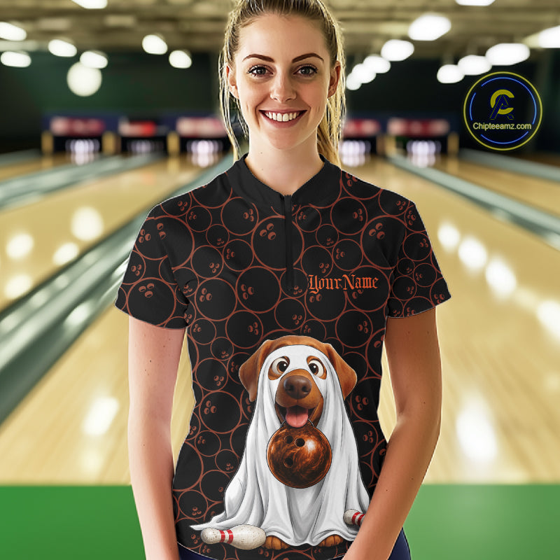 Personalized Ghostly Funny Dog Bowling Shirt For Women Custom Halloween Pumpkin Bowling Team Jersey TDM7211