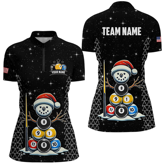 Custom Galaxy Funny Snow Billiard Balls Christmas Pool Shirts For Women, Xmas Billiard Shirts Jerseys TDM2963