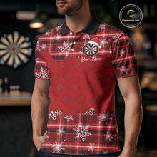 Load image into Gallery viewer, Funny Santa Dartboard Mens Darts Shirt Custom Red Plaid Snowflake Christmas Darts Jerseys Gifts TDM5182