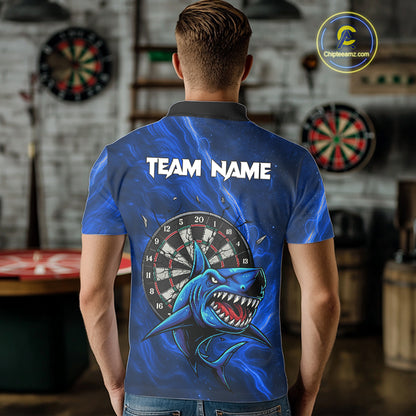 Personalized Shark Blue Darts Shirt For Men Custom Dart Jerseys Team Polo & Quarter Zip TDM5191