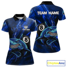 Load image into Gallery viewer, Personalized Blue 8 Ball Shark Billiard Shirt For Women Custom Billiard Team Jersey Polo &amp; 1/4 Zip TDM5192