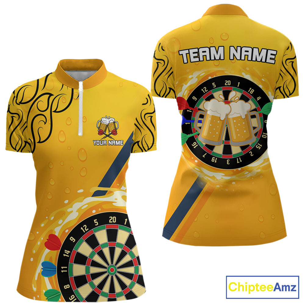 Personalized Funny Beer Tribal Darts Shirt For Women Custom Drinking Dart Team Jersey Polo & 1/4 Zip TDM5434