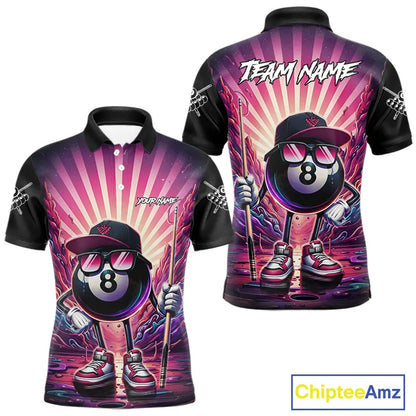 Funny 8 Ball Pool Neon Graffiti Billiard Shirt For Men Custom Billiard Jersey Team Polo & 1/4 Zip TDM5443