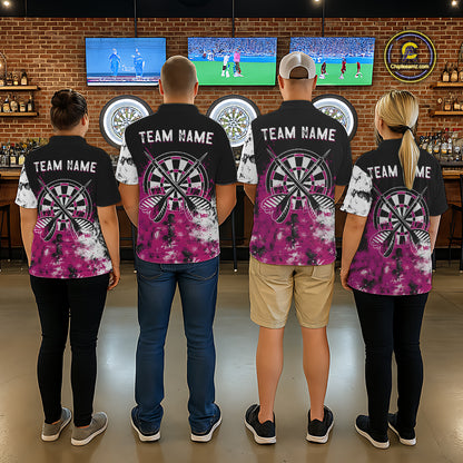 Personalized Pink Grunge Womens Dart Shirts Custom Dart Jerseys Team Polo & 1/4 Zip, Darts Uniform TDM5701