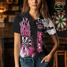 Load image into Gallery viewer, Personalized Pink Grunge Womens Dart Shirts Custom Dart Jerseys Team Polo &amp; 1/4 Zip, Darts Uniform TDM5701