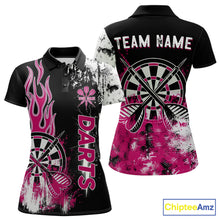 Load image into Gallery viewer, Personalized Pink Grunge Womens Dart Shirts Custom Dart Jerseys Team Polo &amp; 1/4 Zip, Darts Uniform TDM5701