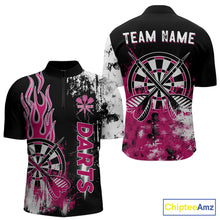 Load image into Gallery viewer, Personalized Pink Grunge Mens Dart Shirts Custom Dart Jerseys Team Polo &amp; 1/4 Zip, Darts Uniform TDM5701