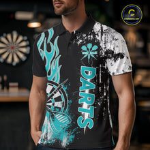 Load image into Gallery viewer, Personalized Turquoise Grunge Men Dart Shirts Custom Dart Jersey Team Polo &amp; 1/4 Zip, Dart Uniform TDM5702