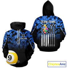 Load image into Gallery viewer, 9 Ball Pool Blue Camo Custom Billiard Hoodie For Men And Women, Patriotic US Flag 9 Ball Hoodie TDM5711