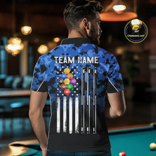 Load image into Gallery viewer, 9 Ball Pool Blue Camo Custom Billiard Shirts For Men, Patriotic US Flag Billiard Team Jerseys TDM5711