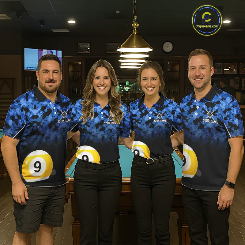 9 Ball Pool Blue Camo Custom Billiard Shirts For Women, Patriotic US Flag Billiard Team Jerseys TDM5711