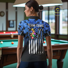 Load image into Gallery viewer, 9 Ball Pool Blue Camo Custom Billiard Shirts For Women, Patriotic US Flag Billiard Team Jerseys TDM5711
