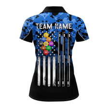 Load image into Gallery viewer, 9 Ball Pool Blue Camo Custom Billiard Shirts For Women, Patriotic US Flag Billiard Team Jerseys TDM5711