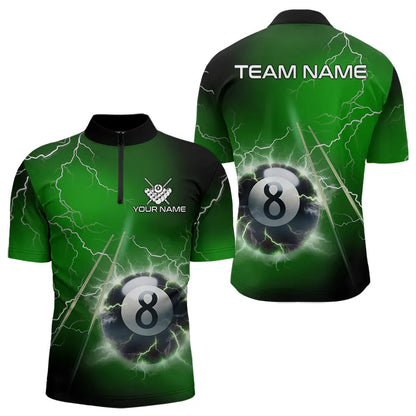 Personalized Green 3D Thunder Lightning 8 Ball Pool Billiard Shirts For Men, Billiard Team Jerseys TDM3549