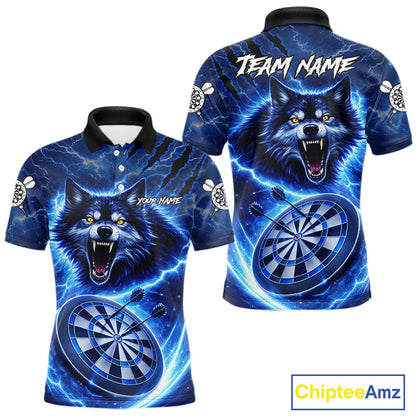 Personalized Blue Dartboard Lightning Wolf Darts Shirt For Men, Darts Team Jersey Polo & 1/4 Zip TDM5918