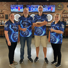 Load image into Gallery viewer, Personalized Blue Dartboard Lightning Wolf Darts Shirt For Women, Darts Team Jersey Polo &amp; 1/4 Zip TDM5918