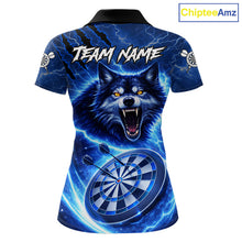 Load image into Gallery viewer, Personalized Blue Dartboard Lightning Wolf Darts Shirt For Women, Darts Team Jersey Polo &amp; 1/4 Zip TDM5918