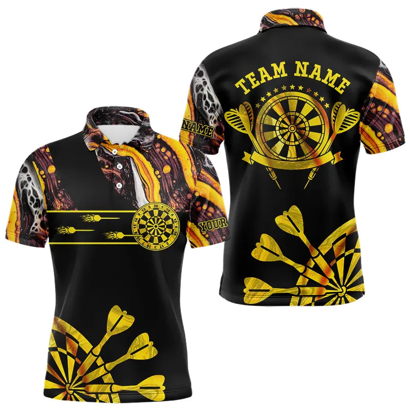 Yellow Golden Darts Tie Dye Polo & Quarter Zip Custom Dart Shirts For Men Glowing Dart Jerseys TDM3709