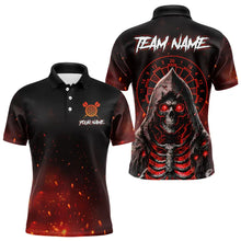 Load image into Gallery viewer, Red And Black Glowing Fire Death Skeleton Dart Shirts For Men Custom Dart Jerseys Polo &amp; 1/4 Zip TDM3712
