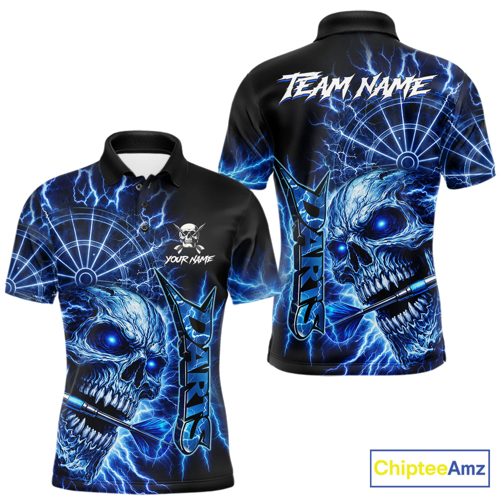 Blue Darts Skull Polo & Quarter Zip Shirt For Men Custom Thunder Lighting Darts Team Jersey TDM6061