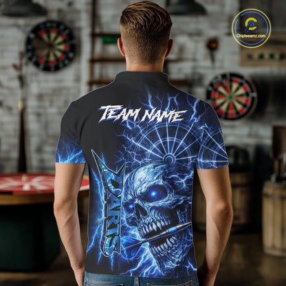 Blue Darts Skull Polo & Quarter Zip Shirt For Men Custom Thunder Lighting Darts Team Jersey TDM6061