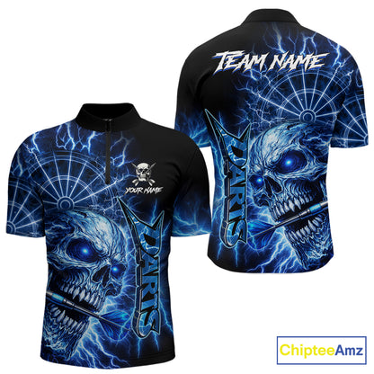 Blue Darts Skull Polo & Quarter Zip Shirt For Men Custom Thunder Lighting Darts Team Jersey TDM6061